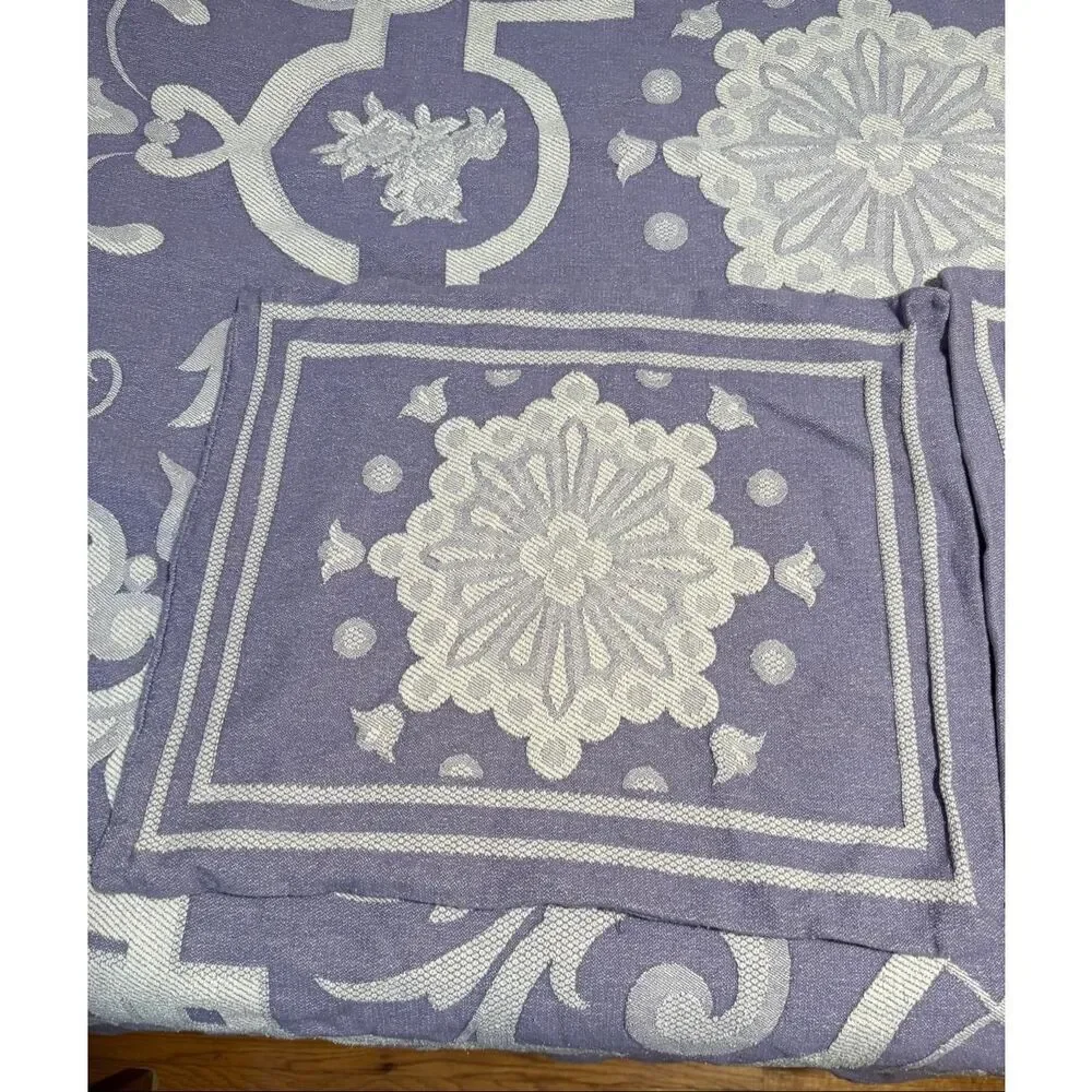 Queen Size 100% Cotton Bedspread Coverlet + Two Square Shams Purple and White